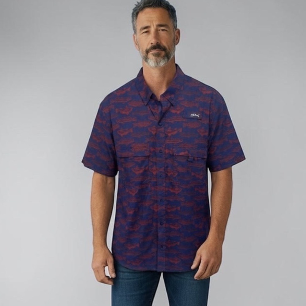 Silver Bait Mens Fish Print Performance Fishing Shirt‎ Blue Orange M iSB Ripstop